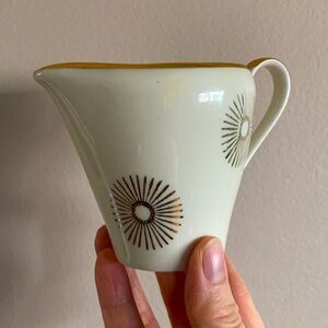Vintage Mid-Century Atomic Starburst Porcelain Gold Filigree Creamer Bavaria